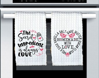 Valentine Baking Love Towels, Secret Ingredient is Love and Homemade with Love Kitchen Towels, Romantic Baking Towels, Valentine Decoration