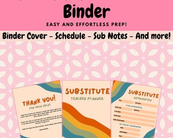 Editable Retro Substitute Teacher Binder Canva Template | Emergency Sub Plans | Teacher Organization Printable | Groovy Classroom Decor