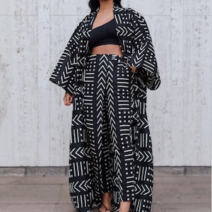 2 piece bogolan ankara pants and kimono set