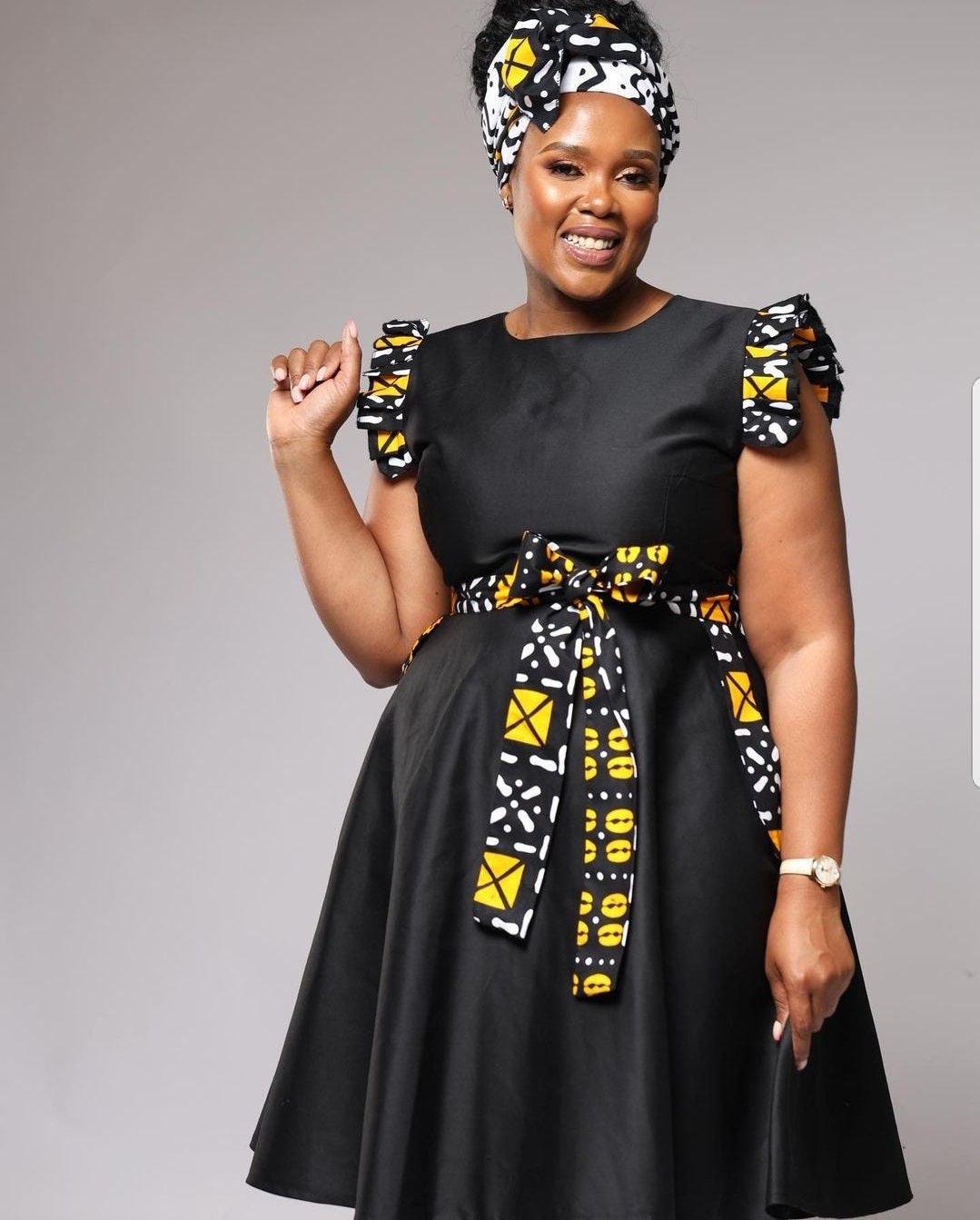Black Dress and African Bogolan Wax Fabric Etsy UK