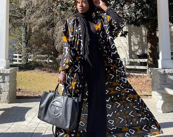 Long ankara bogolan kimono