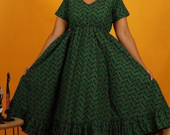 Robe verte en wax africain