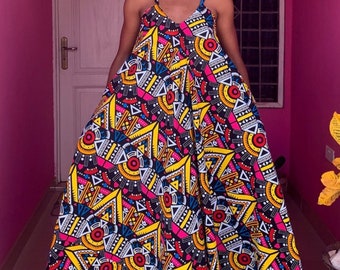 robe longue à bretelles  en wax africain