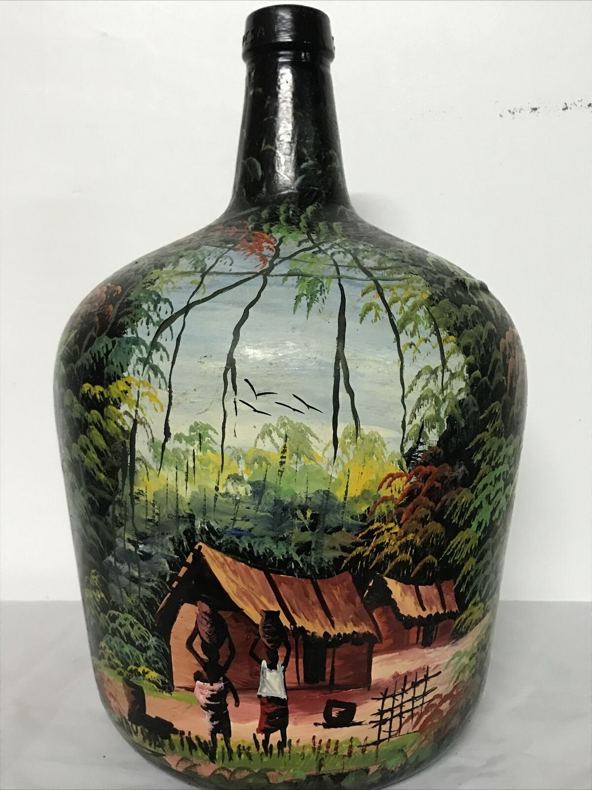 Superbe Dame Jeanne 18L Hand Painting By An Artist Vintage 1960S