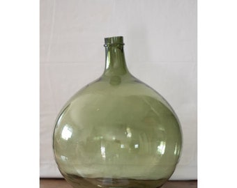 Antique French Green Demijohn Carboy Wine Bottle bulled 5L old 1950-1960s - antique collection