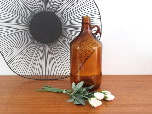 Dame Jeanne Ancien Ambre 3L avec Anse, Antique Vase, French Demijohn