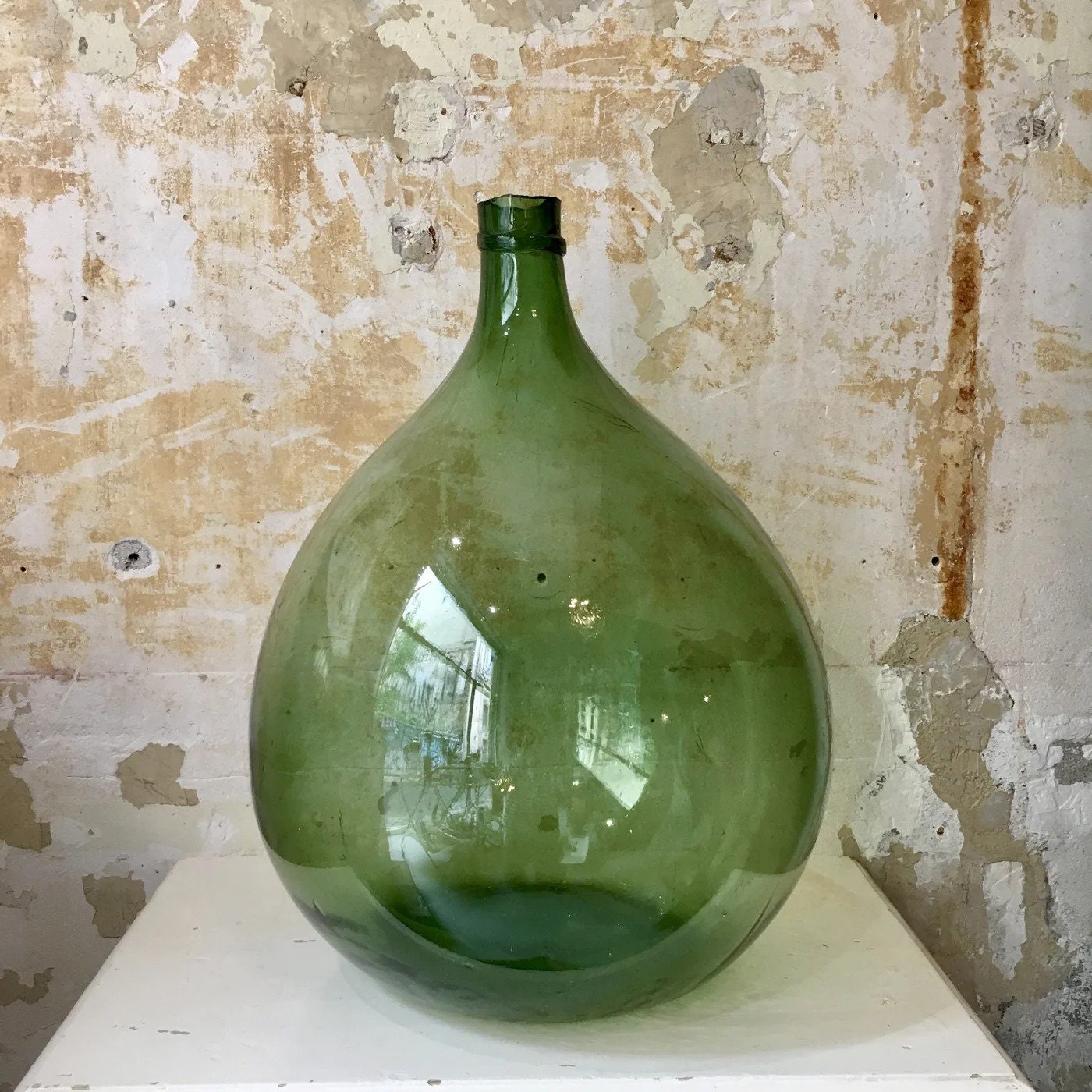 XXL Antique French Dame Jeanne 54L Light Green 1960s, Antique Demijohn,  Vintage Vase, Chic Decoration 