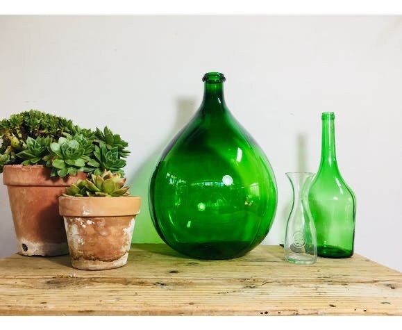 French Dame Jeanne Ancien Vert Coloris 10L, Antique Vase, Vintage Vase 1960S