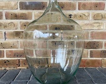 Selten – XL, ungewöhnliche Form, seltene geblasene Korbflasche, transparent, 40 l, antike Glaswaren aus dem 20. Jahrhundert