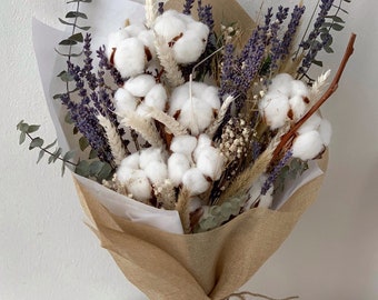 Bouquet COTTON floral composition bridal bunch, boho chic decoration, wedding bunch, home decoration