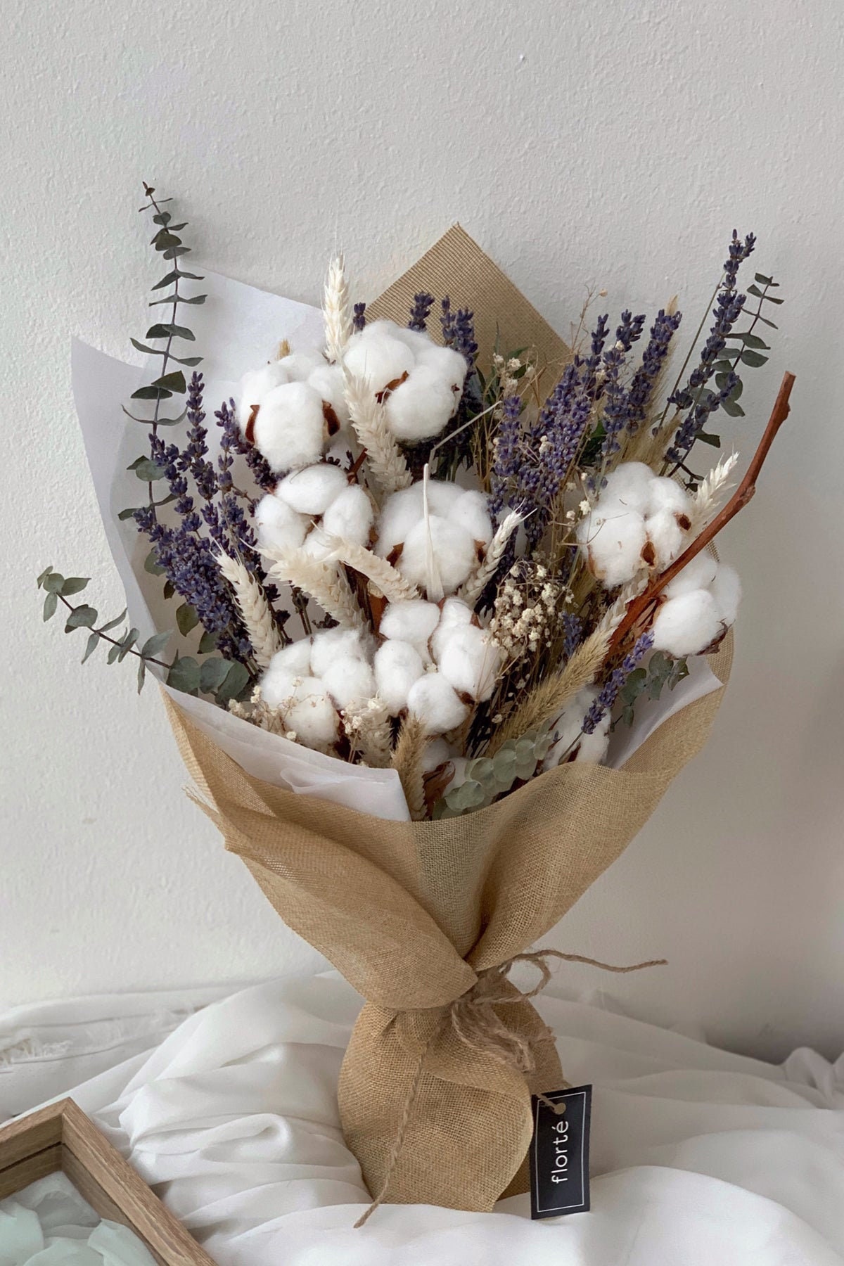 Bouquet COTTON Floral Composition Bridal Bunch Boho Chic