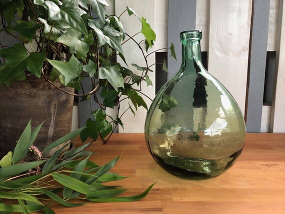 Dame jeanne 5L vert olive ancien, antique vase -  France
