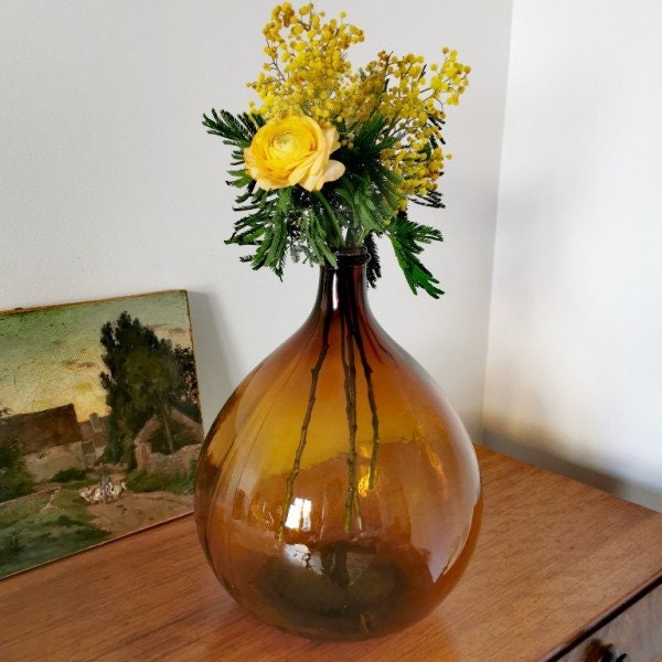 Dame Jeanne Ambre Fonce 10L Rare Couleur, Forme Goute Deau, Antique Vase 1950S