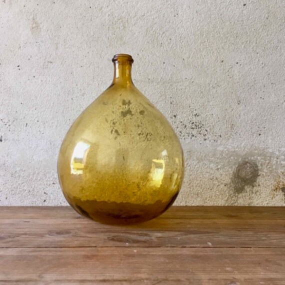 Ancien Dame Jeanne 15L Light Ambre, Vintage Vase, Lady 1960S