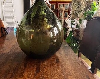 Large antique french Demijohn 20L green onion - vintage vase since 1960s