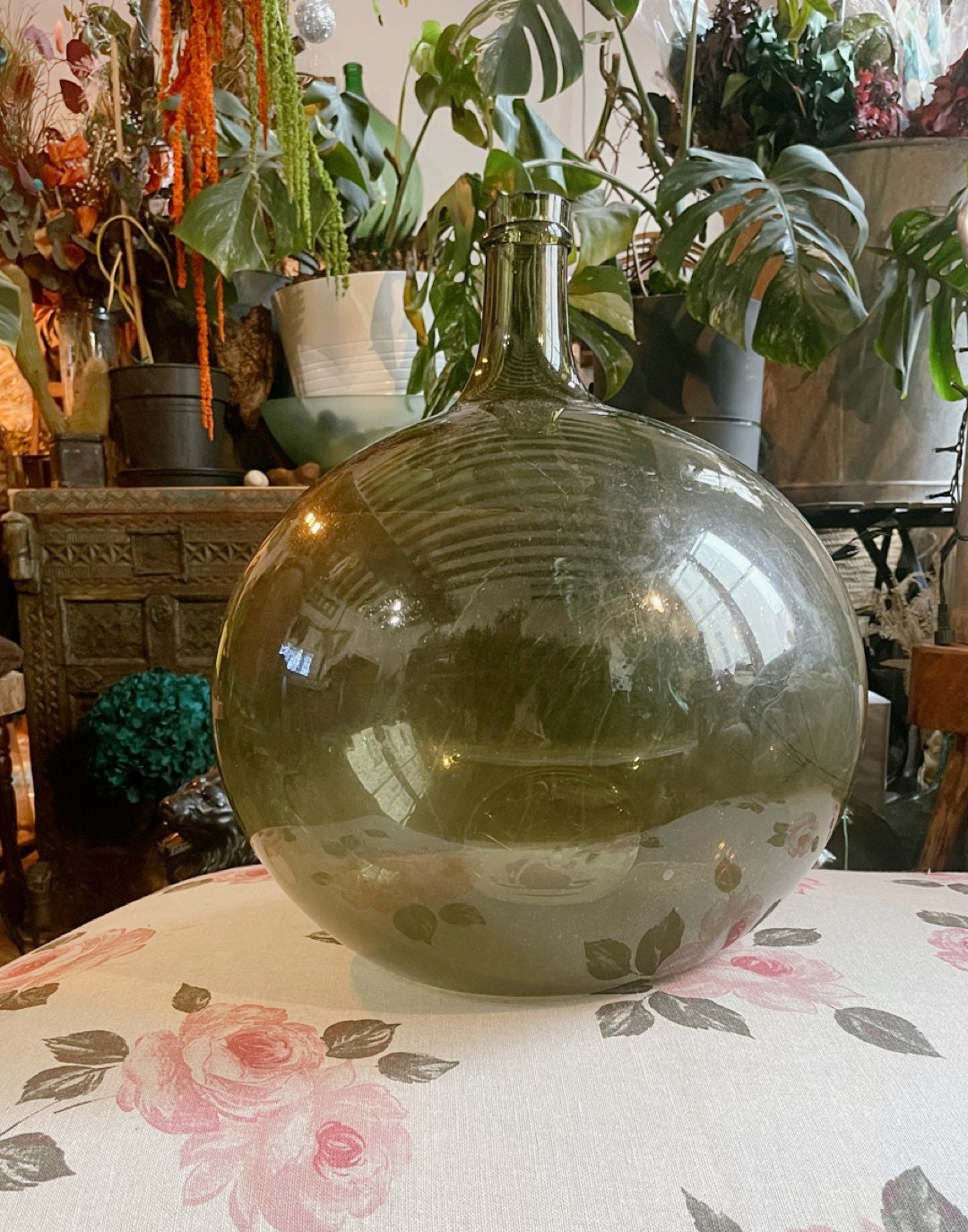 Rare French Antique Demijohn Carboy 30L, Blow Glass Saber Neck Vintage