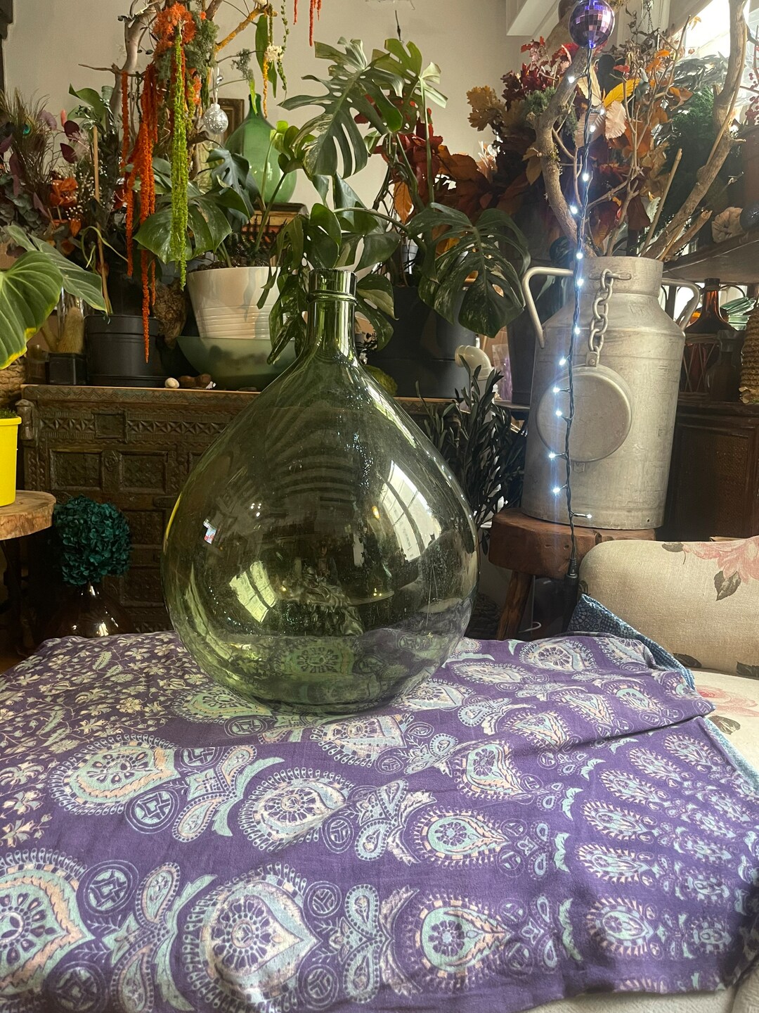 Rare French Antique Demijohn Carboy 30L, Blow Glass Saber Neck Vintage