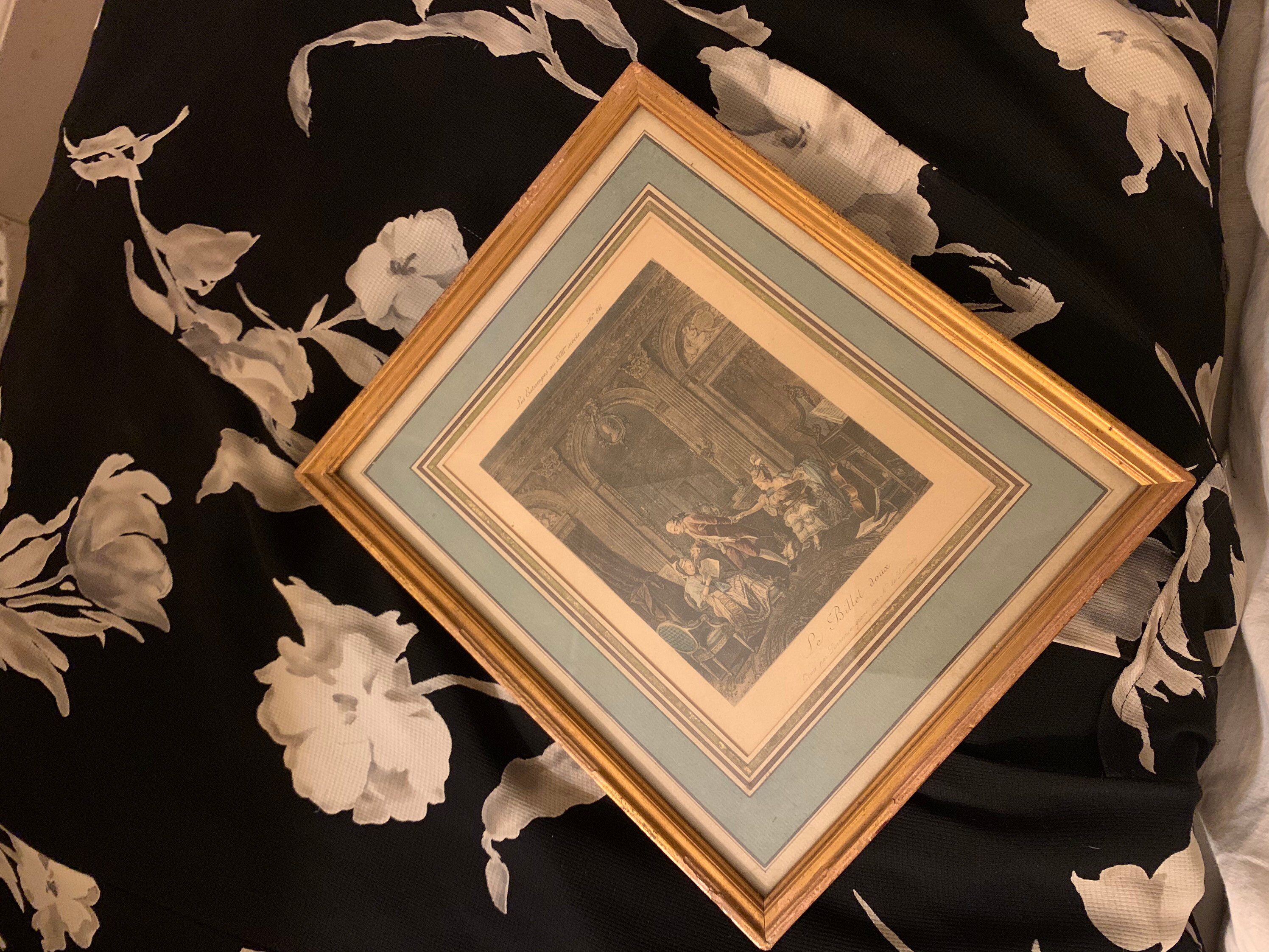 Vintage Antique French Photo Frame Golden Wood ' Les Estampes Au Xviii Siecle