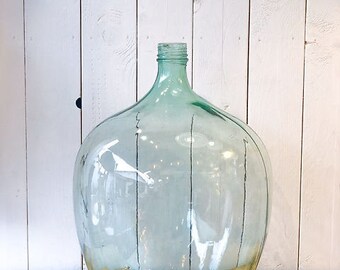 XXL Antique Frenc Demijohn Carboy Large Wine Bottle Dame Jeanne transparent blue tint 1950s 60L - antique blow glass collection