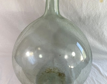 Antique French Green Demijohn Carboy Wine Bottle bulled 10L ancien 1950-1960s - antique collection - onion form