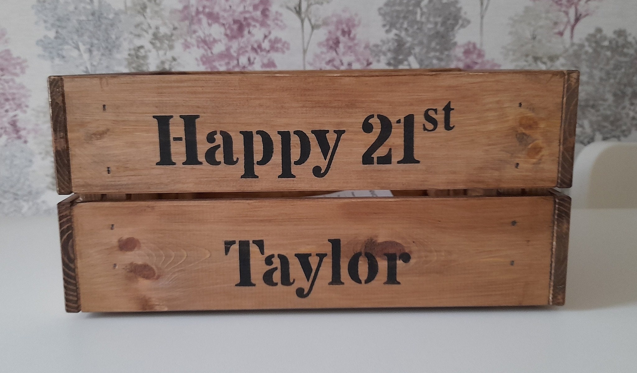 Personalised wooden Birthday Crate present novelty gift box Etsy