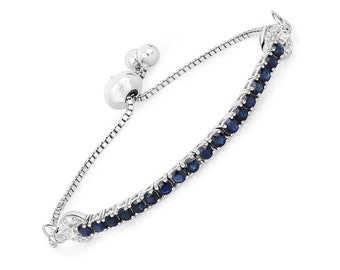 Blue Sapphire Bracelet, Genuine Blue Sapphire Bracelet Sterling Silver, Blue Sapphire Bolo Bracelet Silver, September Birthstone Bracelet