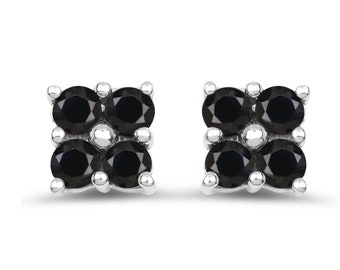 Sapphire Earrings, Natural Black Sapphire Sterling Silver Earrings, Black Sapphire Studs, September Birthstone, Dainty Sapphire Earrings
