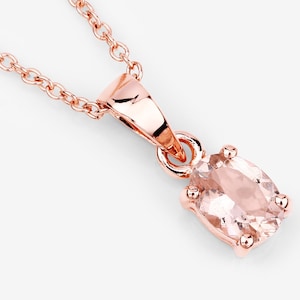 Morganite Pendant, Genuine Peach Morganite Oval Gold Plated Silver Pendant Necklace for Women, Dainty Morganite Pendant Gift for Her