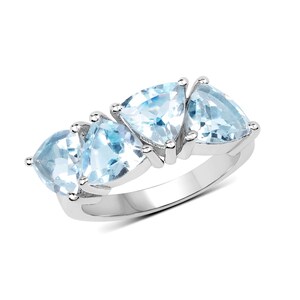 Blue Topaz Ring, 4 Stone Blue Topaz Trillion Ring, Sterling Silver Ring, Blue Topaz Silver Ring, December Birthstone Ring