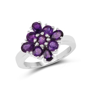 Natural Amethyst Ring, Amethyst Sterling Silver Ring, Purple Amethyst Ring for Women, February Birthstone Ring, Genuine Amethyst Floral Ring