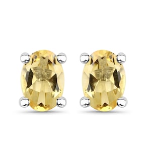 Citrine Earrings, Genuine Citrine Oval Sterling Silver Earrings, November Birthstone Earrings, Natural Citrine Stud Earrings, Dainty Earring