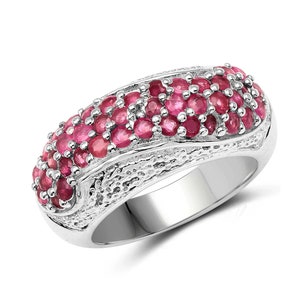 Ruby Ring, Natural Red Ruby Cluster Sterling Silver Ring for Women, July Birthstone Ring, Statement Ring, Valentines Day Gift