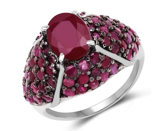 Ruby Ring, Natural Ruby Sterling Silver Ring, Ruby Cluster Ring, July Birthstone Ring, Statement Ring, Ruby Bridal Ring, Silver Ruby Ring