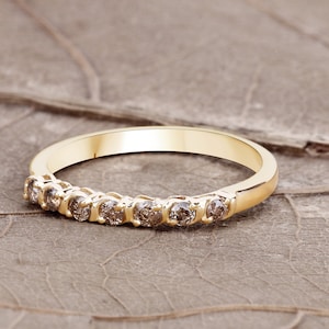 Champagne diamanten ring, gouden diamanten ring, 7 stenen champagne diamanten ring, april Birthstone ring, geel gouden ring, cadeau voor vrouwen