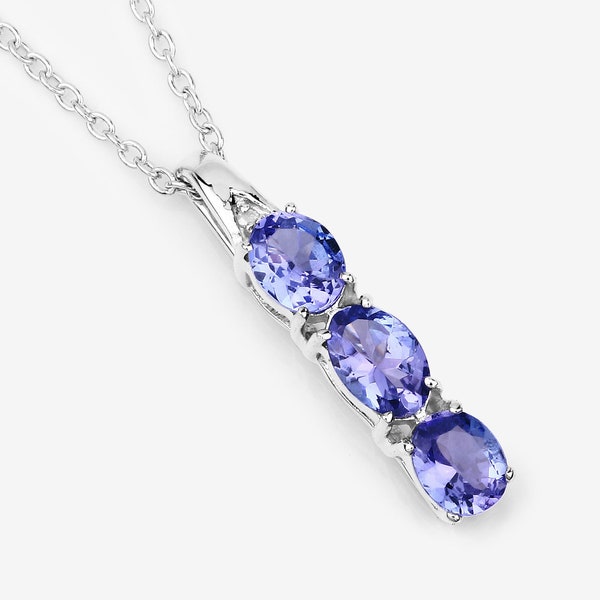 Tanzanite Pendant, Natural 3-Stone Tanzanite Silver Pendant Necklace for Women, December Birthstone Pendant Necklace, Bridesmaid Gift