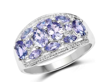 Natural Tanzanite Ring, Genuine Tanzanite Sterling Silver Ring, Tanzanite Ring for Women, December Birthstone Ring, Tanzanite Gemstone Ring