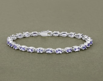 Tanzanite Bracelet, Natural Tanzanite Oval Tennis Bracelet in .925 Sterling Silver, December Birthstone Bracelet, Gifts for Her