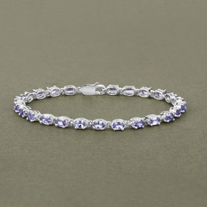 Tanzanite Bracelet, Natural Tanzanite Oval Tennis Bracelet in .925 Sterling Silver, December Birthstone Bracelet, Gifts for Her image 1