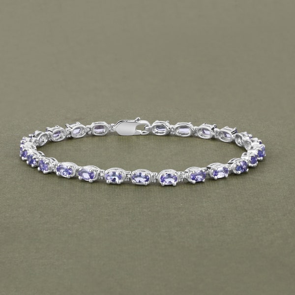 Tanzanite Bracelet, Natural Tanzanite Oval Tennis Bracelet in .925 Sterling Silver, December Birthstone Bracelet, Gifts for Her