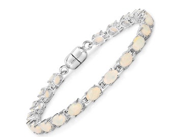 Opal Bracelet, Genuine White Opal Ovals Tennis Bracelet, .925 Sterling Silver, October Birthstone Bracelet, Gifts for Her, Gifts for Mom
