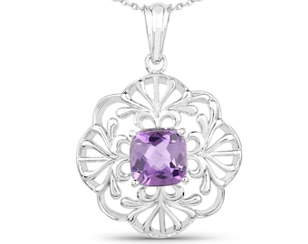 Amethyst Pendant, Natural Purple Amethyst Silver Pendant Necklace for Women, Purple Gemstone Silver Filigree Pendant, Statement Pendant