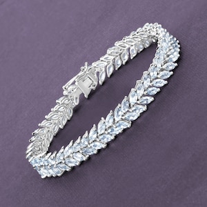 Aquamarine Bracelet, Genuine Aquamarine Double-Row Sterling Silver Bracelet, March Birthstone Gift for Women, Aquamarine Tennis Bracelet