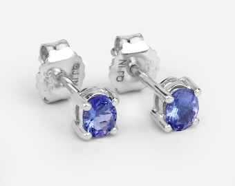 Genuine Tanzanite Flower Stud Earrings Trillion Cut Cluster Post Earrings Sterling Silver Birthstone December