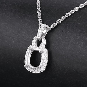14k Gold Semi Mount Pendant with Natural Diamonds, Customizable Gold Pendant Semi-Mount, 14k Diamond Semi-Mount - holds 9x7mm Cushion Stone