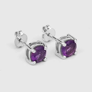 Amethyst Stud Earrings / Natural Amethyst Round Stud Earrings / February Birthstone Earrings