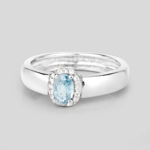 Blue Zircon Ring, Natural Blue Zircon Oval Sterling Silver Ring for Women, December Birthstone Ring, Blue Gemstone Ring, Zircon Promise Ring