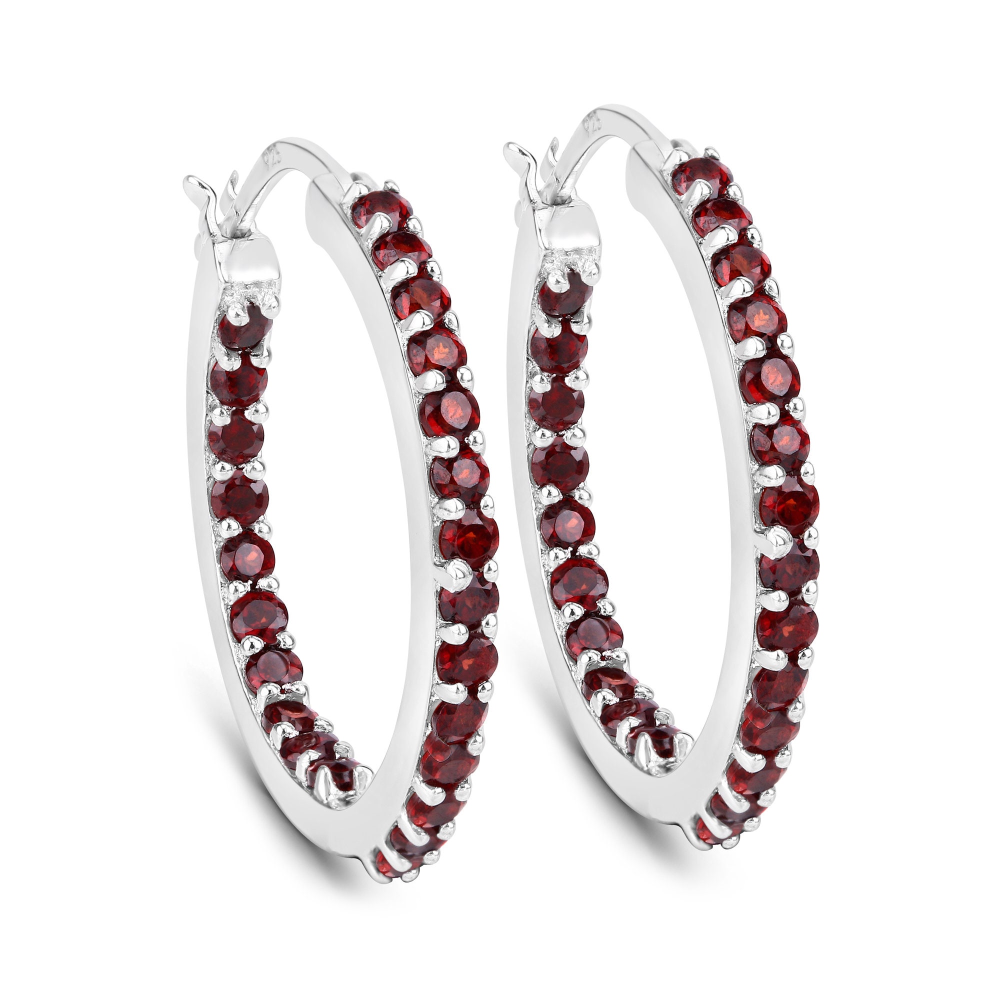 Garnet hoop earrings deals