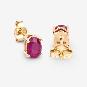 Ruby Earrings, Ruby Studs, Genuine Ruby 10K Yellow Gold Studs, Ruby Oval Earrings, July Birthstone, Anniversary Gift