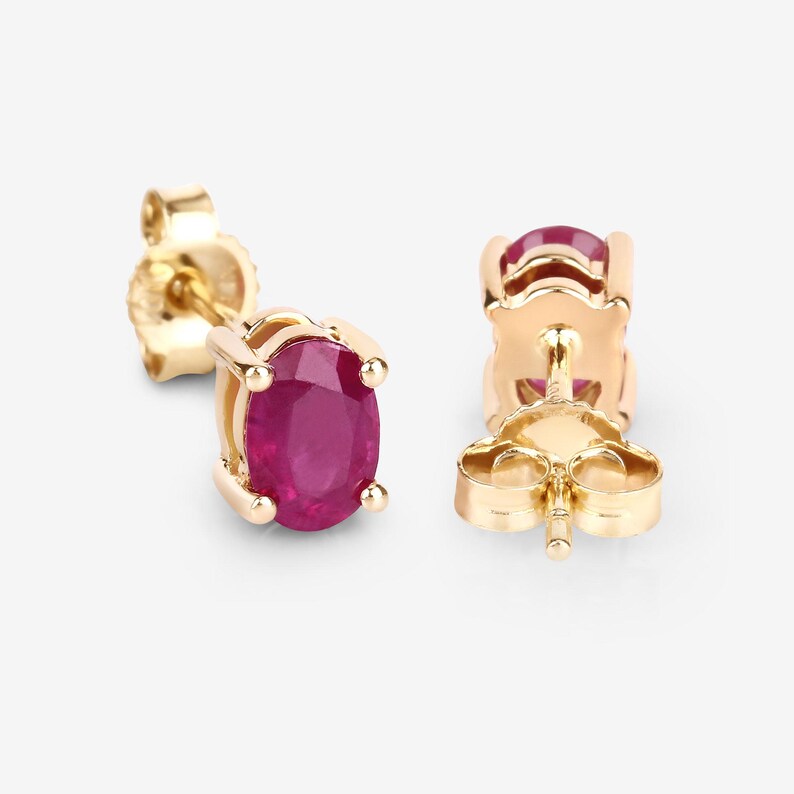 Ruby Earrings, Ruby Studs, Genuine Ruby 10K Yellow Gold Studs, Ruby Oval Earrings, July Birthstone, Anniversary Gift