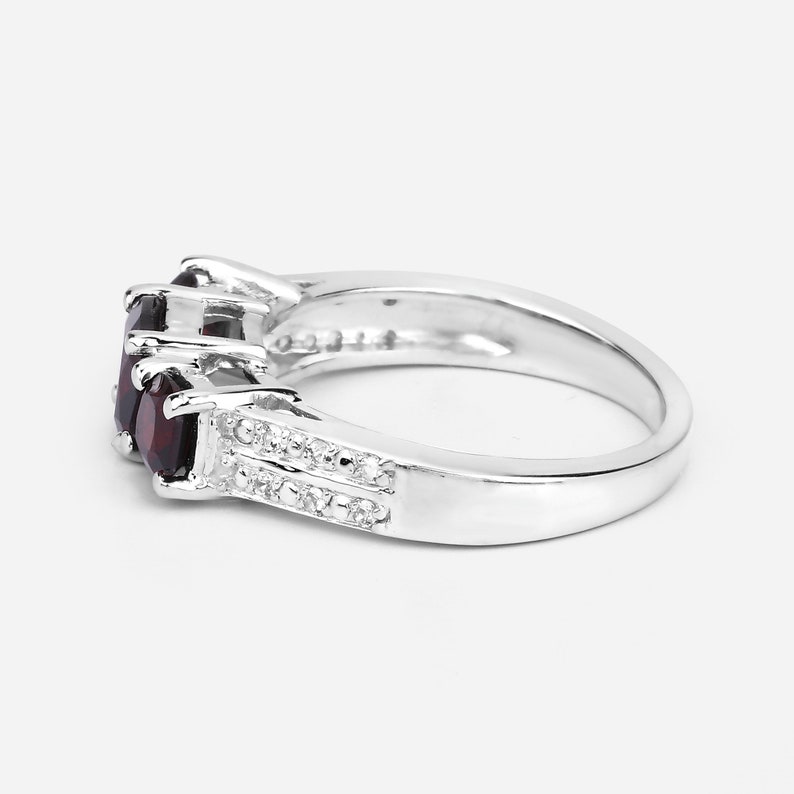 Garnet Silver Ring, Natural 3-Stone Garnet Ring in 925 Sterling Silver, Mozambique Garnet Silver Ring, January Birthstone Ring